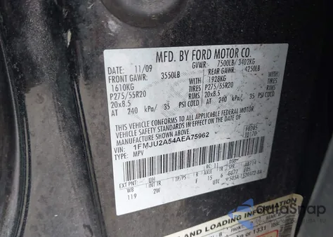 2010 Ford Expedition Limited z USA, uszkodzony, nr VIN 1FMJU2A54AEA75962